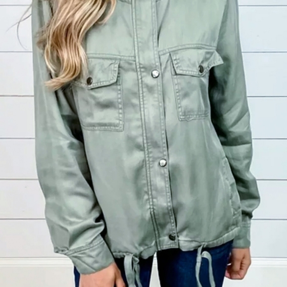 High Neck Jacket with Adjustable Drawstring Hem - Gray main image 0